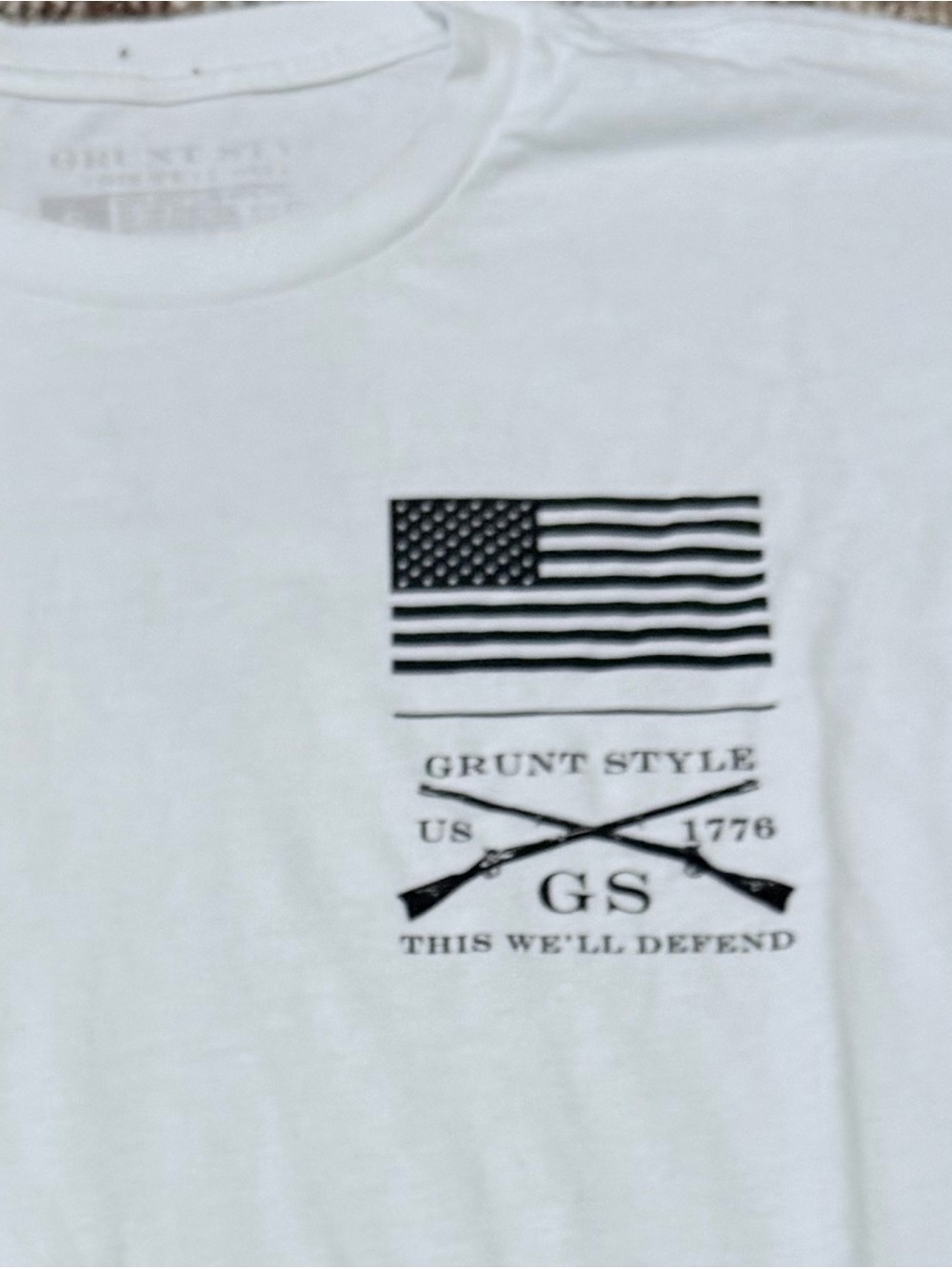 Grunt Style White Short Sleeve Tee with Black Flag Graphic
